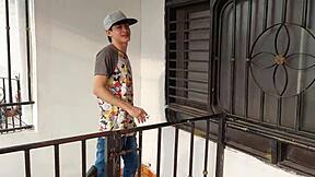 I'm getting into the bat position with my horny new neighbor in the neighborhood for some rough fucking with my big cock gaping her juicy pussy and making her moan.