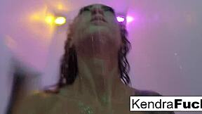 Kendra cole, the skinny brunette teen pornstar, starts her solo routine with a steamy shower bath