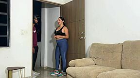 Busty Colombian babe tips the skinny delivery guy with some intense fucking action.