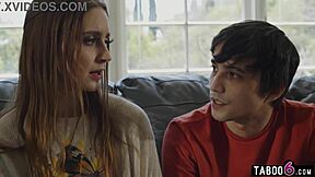 Youth counselor watches teen 18+ couple fuck doggystyle in front of him after blowjob and hairy pussy licking!