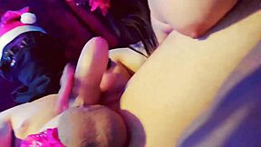 Is this hot brunette teen eating her friend's thick cock as a naughty Christmas gift?