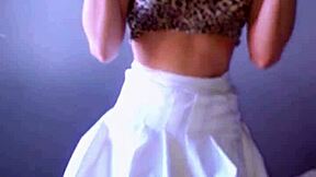 why not watch this cute blonde latina teen masturbate her tight wet pussy under that white skirt?