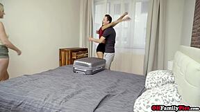 European bisexual teen stepsisters Veronica Leal and Zazie boldly fuck their stepbro in taboo threesome with blowjob and doggystyle.