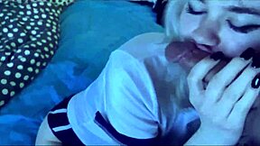 Petite 18 yo blonde Lilly Lovemoon delivers intense blowjob and gets fucked with cum in mouth