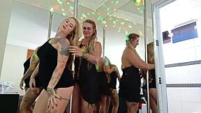 tia and her famous niece dance casually, rubbing together as hot blonde rabudas in the party vibe.