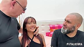 open your mouth slut, we're choking and spanking your skinny latina ass in this rough interracial threesome.