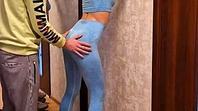 Emotional Fuck on Roller Skates with Athletic Brunette Couple in Tight Leggings Workout