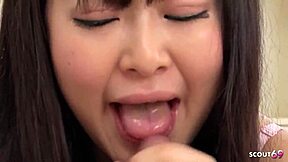 I never sucked before, but this old guy's tiny dick tastes good with cum in my mouth.