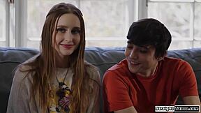 What if this petite brunette teen with small tits gets paid for a threesome involving deepthroat and hairy pussy licking from an old guy