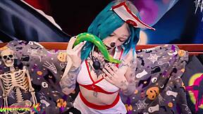 Limit Testing with Coyemoo Skinny Emo Teen Inserting Huge 55cm Dildo in Tight Pussy for Moaning Solo