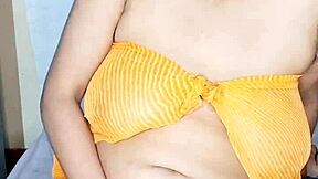 Curious chubby blonde Indian bhabhi reveals big natural saggy tits and wet hairy pussy with juicy moans