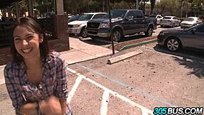 hey this 19 year old brunette slut gets fucked hard outdoors in public bus reality