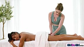 Petite masseuse delivers a special deep tongue massage to my shaved pussy