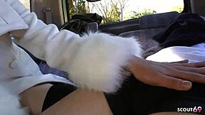 skinny japanese teen performs oral on stranger in car at casting