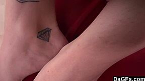 Dagfs - Cute Brunette with Glasses Fingers Shaved Pussy in Sofa Audition