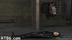 petite 18+ strips nude inside steel cage for femdom blowjob and hardcore fucking