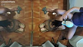 preview - milf in pantyhose and high heels gives a blowjob on her knees with cum swallowing, big ass brunette deepthroat and creampie mouthful... 😏