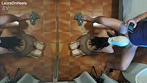 preview - milf in pantyhose and high heels gives a blowjob on her knees with cum swallowing, big ass brunette deepthroat and creampie mouthful... 😏