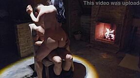 trepada selvagem ao lado da lareira no chale isolado