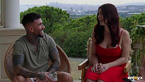 Curvy Redhead Babe Sucks and Fucks Two Muscular Studs in Lingerie