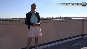 Lovely 19 years Justine explores cute dildo play in her first anal porn casting interview