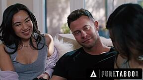 shocked lulu chu finds bdsm sex tape from neighbors seth gamble and kimmy kimm in rough ffm threesome 😱🔥