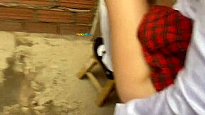 This cute 18-year-old cholita schoolgirl gets fucked by the janitor in the school patio for real.