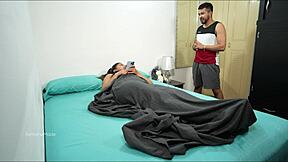 Sharing bed with stepbrother leads to unexpected rough anal creampie sex