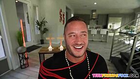 These three horny nuns team up to fuck the devil right out of that shy petite teen.