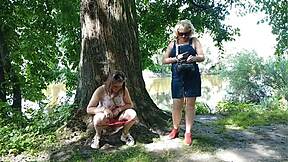 two girls stopped by the road and sat down to pee golden rain milf and lady