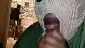 super sloppy deep throat blowjob from masked girl