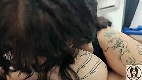 Deedee Love works out in fishnets and gloves, then drops to her knees for blowjob on big cock.