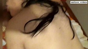 Brunette girlfriend sucks big cock in bedroom quickie