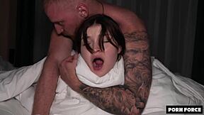 Big cock bends over college teen for rough doggystyle fucking in missionary with cum in mouth.