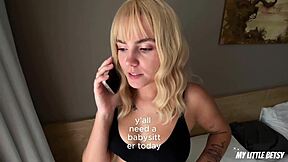 Husbands fantasy while wife is away he fucks blonde nannys wet pussy with huge facial cumshot