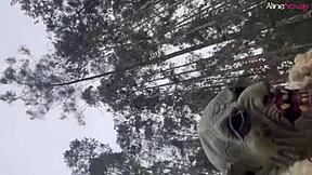 Loira Gostosa Gets Lost In Woods On Way To Halloween Party And Enjoys Cum From Lenhador - Aline Novak