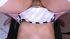 Shy Petite Latina College Student In Uniform Shows Impressive Skills To Impress Her Math Teacher At Home.