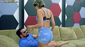 Blonde teen with short hair gets bent over by monster cock while cuckold watches in humiliation