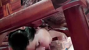 Intense bent over doggystyle fucking for young housewife stepmom with big natural tits and hairy pussy.