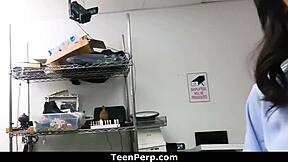 The security guard finds a way out of this sticky situation for the teen 18+ perp.