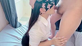 creampie feels so good with this beautiful horny japanese student in cosplay getting fucked raw