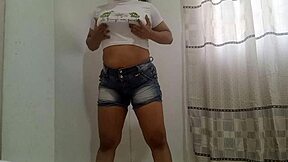 My step daughter dances sexy, getting naked with her wet pussy visible. She looks so juicy.