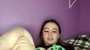 Hey, this young amateur teen 18+ pulls panties aside to rub her puffy pussy gently