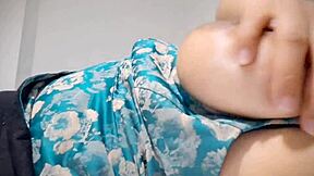 horny latina babe plays with her big natural tits and puffy nipples after party!