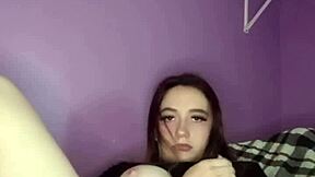 Hey, this young amateur teen 18+ pulls panties aside to rub her puffy pussy gently