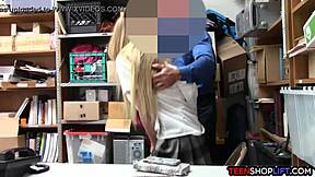 Dumb Blonde Shoplifter Caught and Fucked in Doggystyle by Security