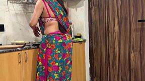 Indian step mother in kitchen roleplay with dirty talk in hindi gets horny for not son!