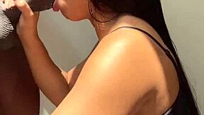 Brunette babe licks balls and sucks neighbor big cock with passion