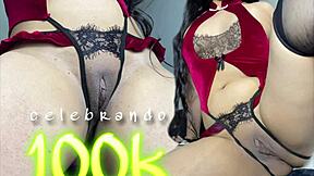 Celebrating 100k views with a super squirt close up! Latina goth teen rides big black cock in doggystyle, gets clothes ripped for homemade orgasm!