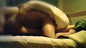 Sexy wife in red lingerie tempts for secret sex with cowgirl riding and handjob close up